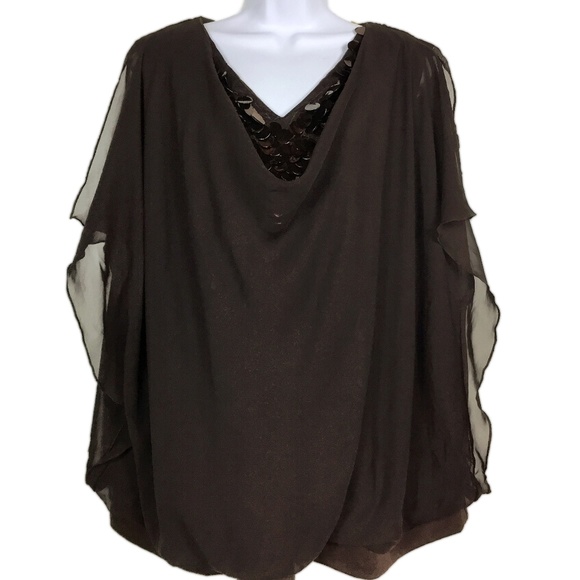 Brown Plus Size Layered Top with Sequins Pat Rego - Picture 3 of 7